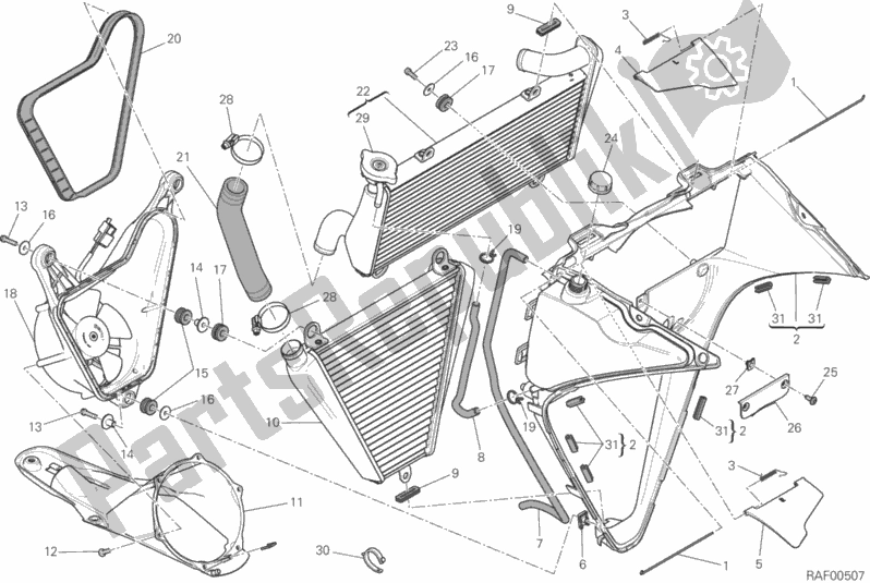 All parts for the Water Cooler of the Ducati Superbike 1299S ABS USA 2016